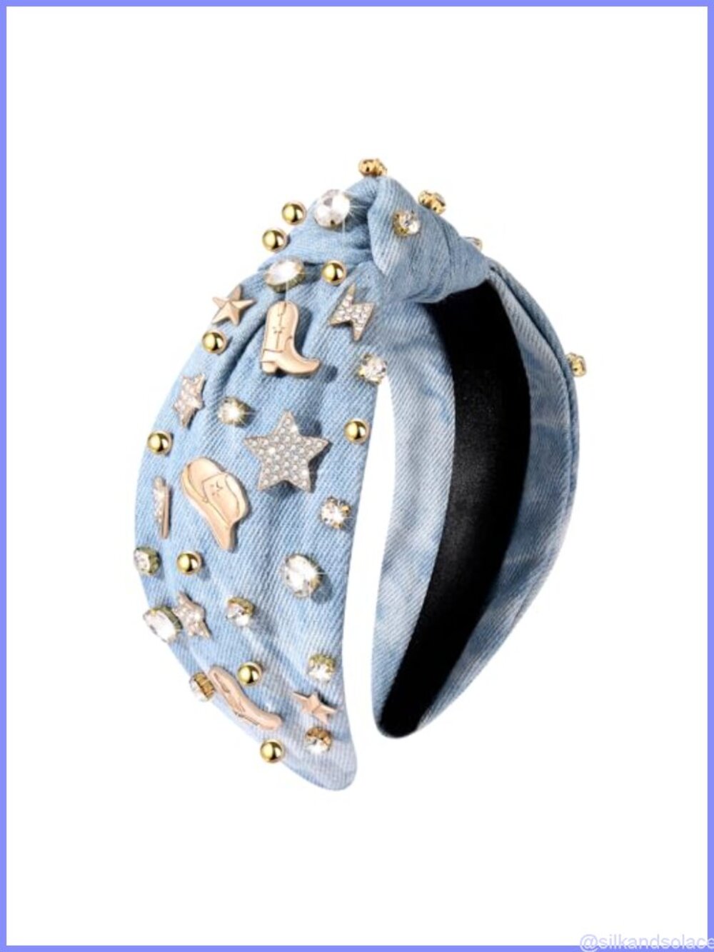 Western Cowgirl Knotted Headband Crystal Jeweled Top Knot Hairband